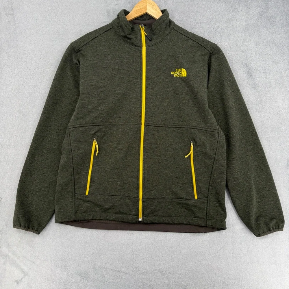 The North Face Mens Full Zip Jacket Olive Green Trim‎ Mock Neck Fleece Size XL